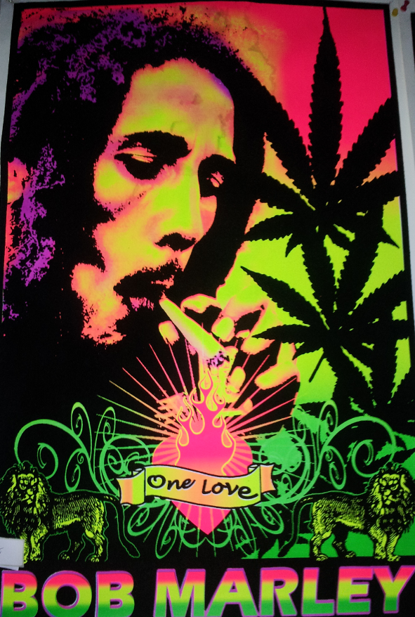 90'sヴィンテージ ブラックライトポスター BOB MARLEY COLORS Felt Black Light Poster -