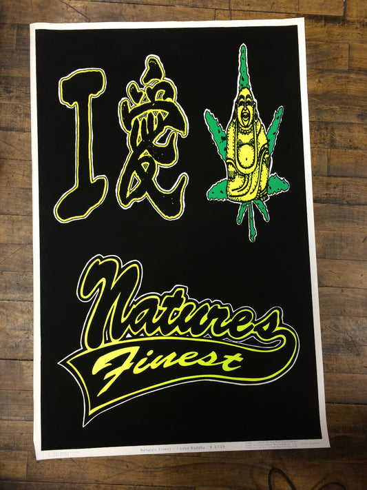 Felt Black Light Poster - 1993 - I Love Buddah Natures Finest Marijuana