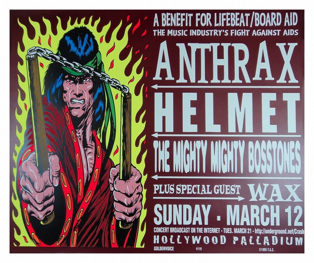 TAZ - 1995 - Anthrax (Benefit For Lifebeat) Concert Poster
