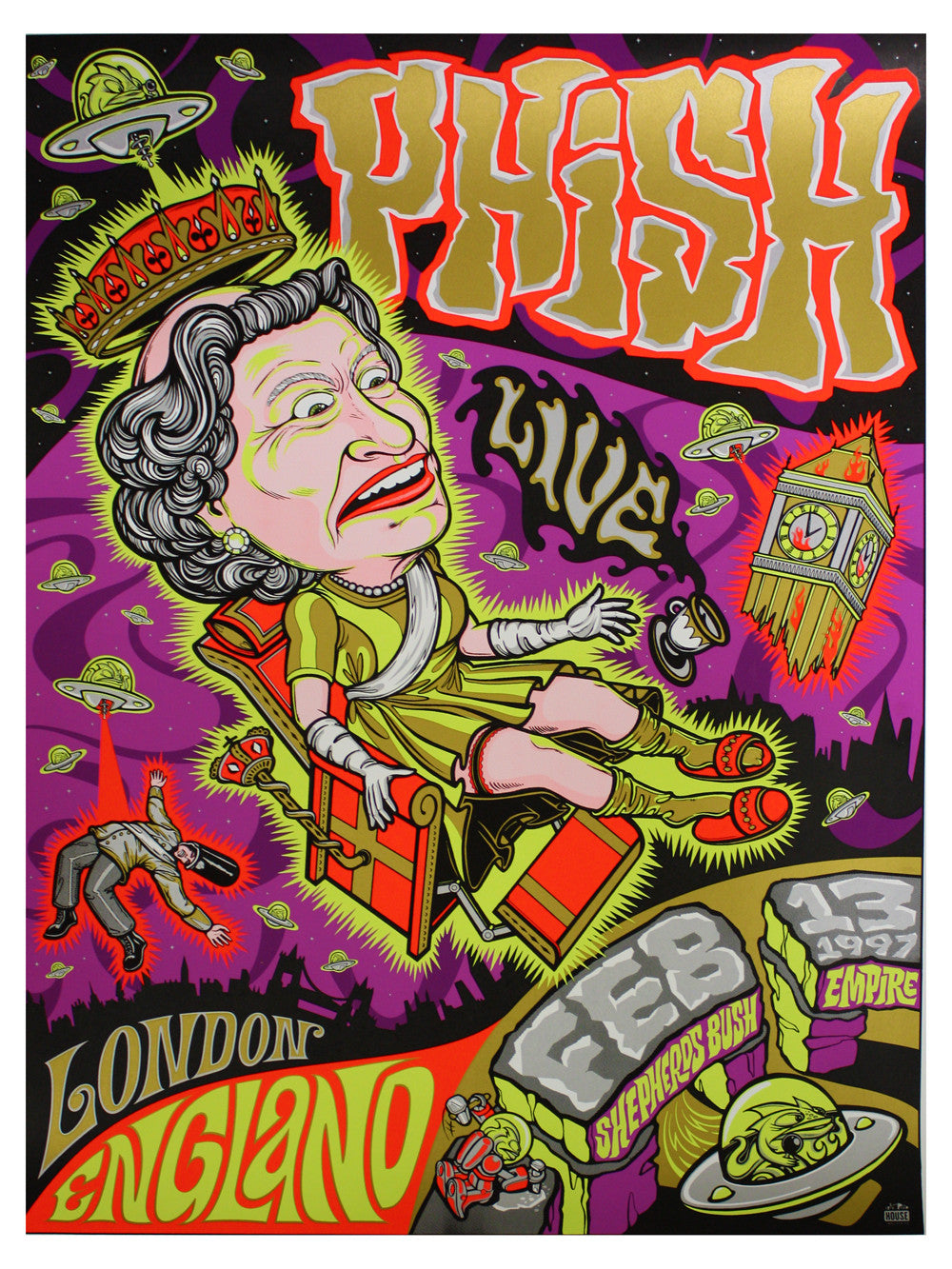 House Industries & Ink Studios - 1997 - Phish London Concert Poster